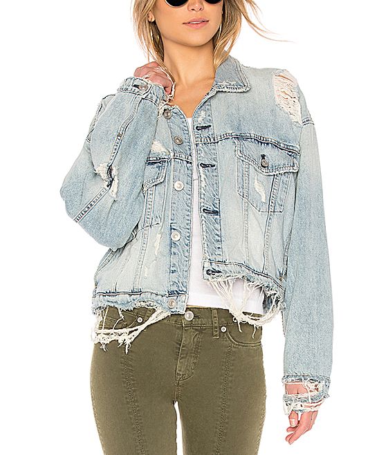 Light Wash Rei Distressed Denim Jacket - Women | zulily