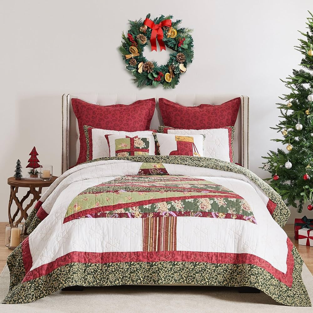 Greenland Home Christmas Tree Cotton Quilt Set, 3-Piece Full/Queen, Holiday | Amazon (US)