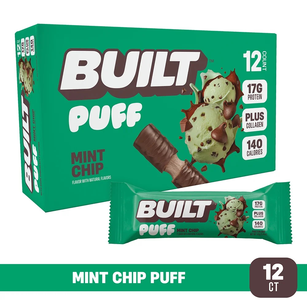 BUILT Bar, Puff Protein Bars, Mint Chip, High Protein, Collagen, Gluten Free, 12 Count | Walmart (US)