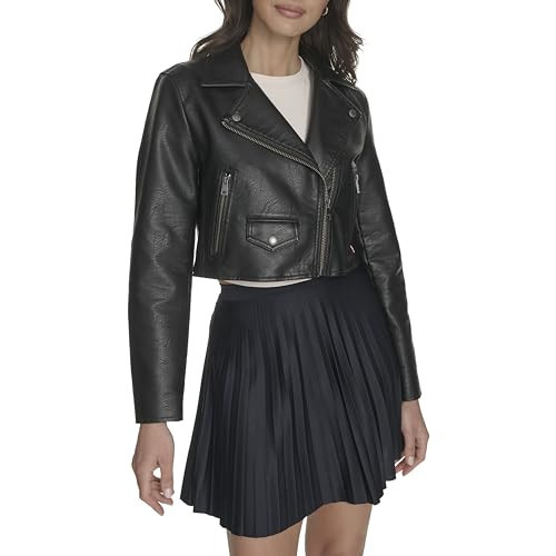 Levi's Women's Cropped Faux Leather Moto Jacket, Black, Medium | Amazon (US)