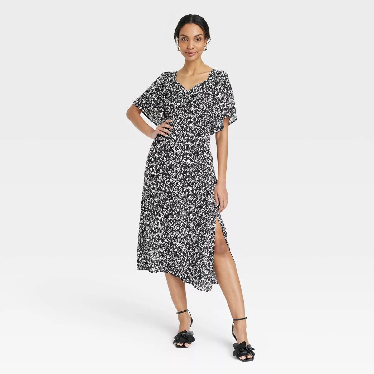 Women's Crepe Flutter Short Sleeve Midi Dress - A New Day™ | Target