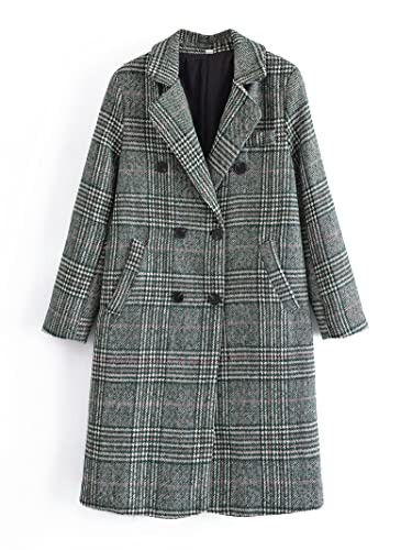 Face Dream Women Classic Lattice Winter Overcoat Lapel Double Breasted Woolen Long Coat | Amazon (US)