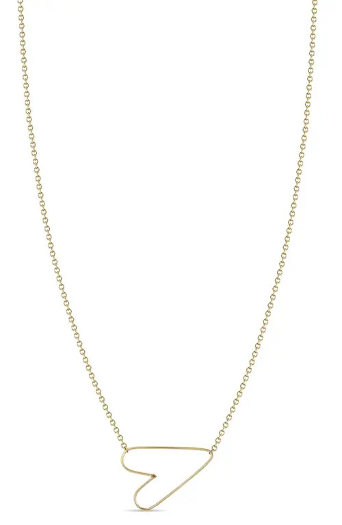 Zoë Chicco Tiny Open Horizontal Heart Pendant Necklace in Yellow Gold at Nordstrom, Size 16 In | Nordstrom