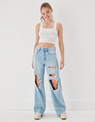 AE Ripped Super High-Waisted Baggy Wide-Leg Jean | American Eagle Outfitters (US & CA)