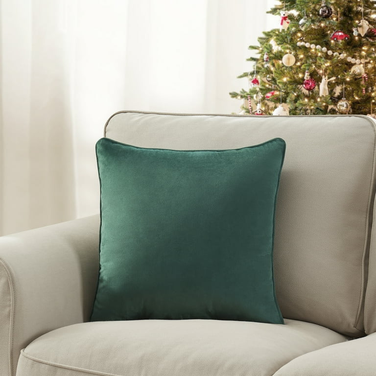 Holiday Time 18" x 18" Green Velvet Decorative Pillow | Walmart (US)