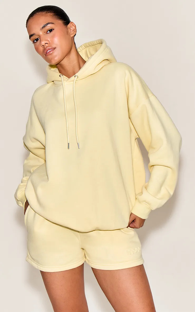 Pale Yellow Plt Studio Embossed Oversized Hoodie | PrettyLittleThing US