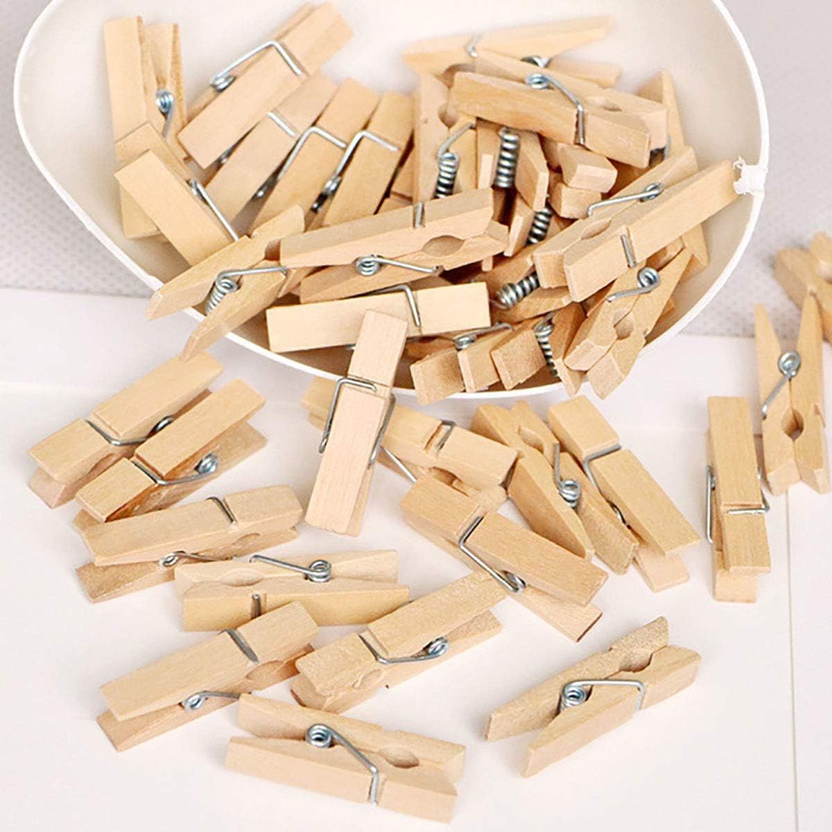 Wooden Clothes Pins, 100pcs Wood Color 1.3Inch (3.5cm) Small Wooden Chip Clips with 33 Feet Jute ... | Amazon (US)