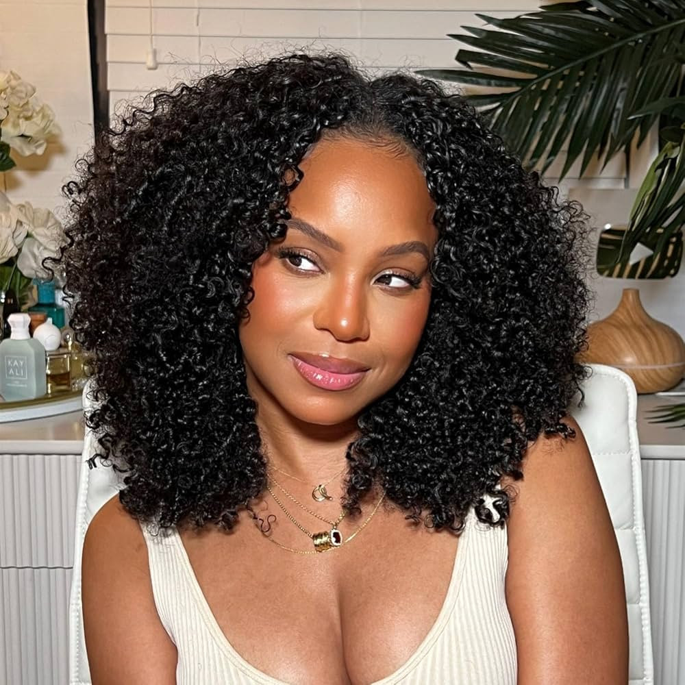 OQ Hair V Part Wig Human Hair Afro Curly Upgrade U Part With Adjustable Drawstring 180% Density V... | Amazon (US)