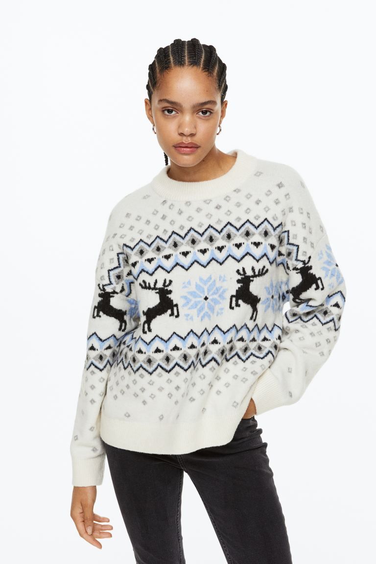Jacquard-knit Sweater - White/reindeer - Ladies | H&M US | H&M (US)