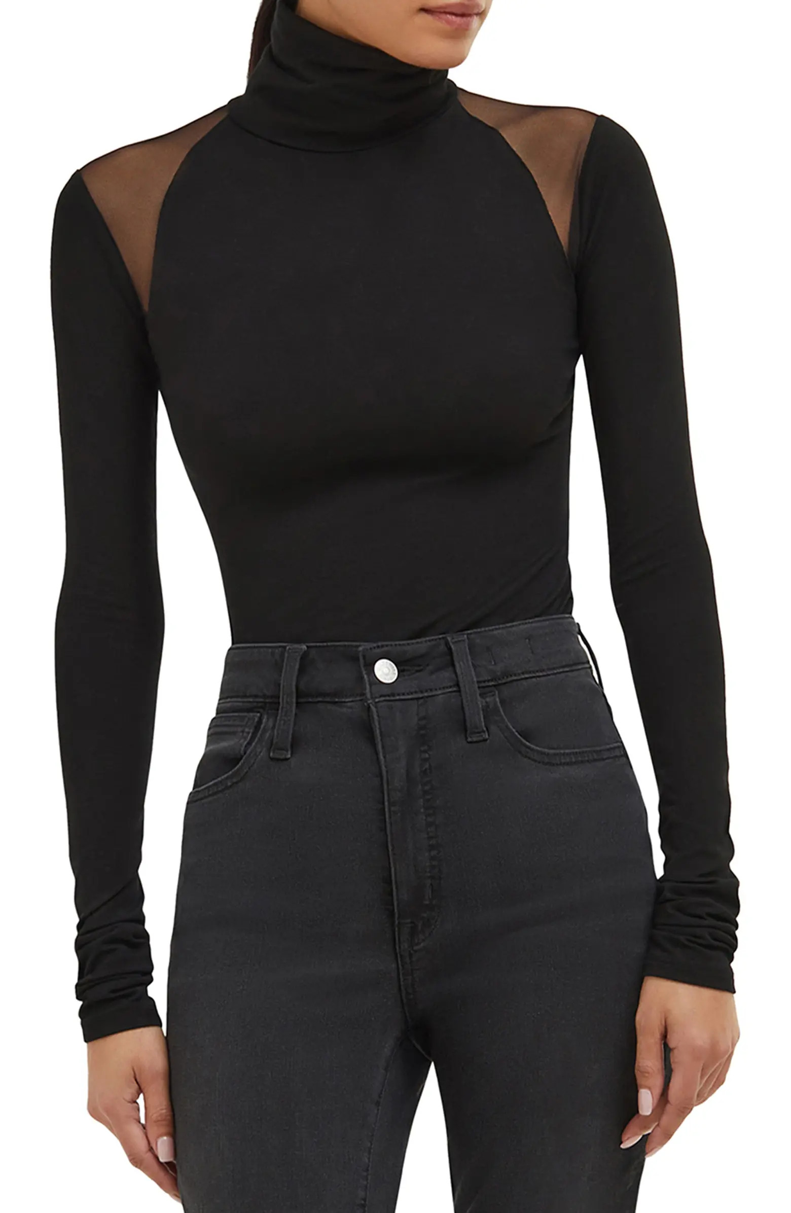 Maria Mesh Panel Jersey Turtleneck Top | Nordstrom
