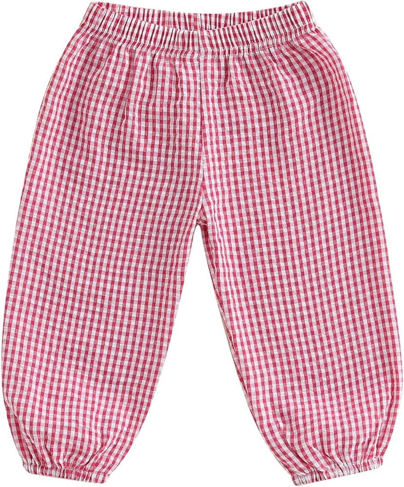 Kids Toddler Boys Girls Gingham Pants Elastic Waist Plaid Loose Baggy Trousers Casual Spring Fall... | Amazon (US)