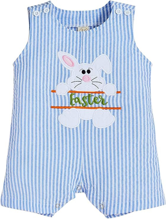 Baby Girl Boy Easter Outfits Infant Bunny Pattern Romper T-Shirt Blue Stripes Pants Toddler Famil... | Amazon (US)