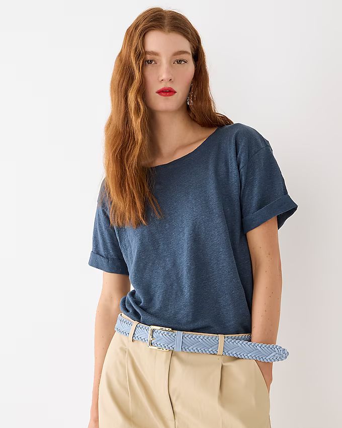 Linen roll-cuff crewneck T-shirt | J.Crew US