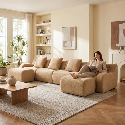FurnitureR Camel Teddy Modular Sectional Sofa with 2 Ottomans, Oversized 4-Seat Deep Seat Couch, Modern Cloud Sofa for Living Room & Apartment | Target