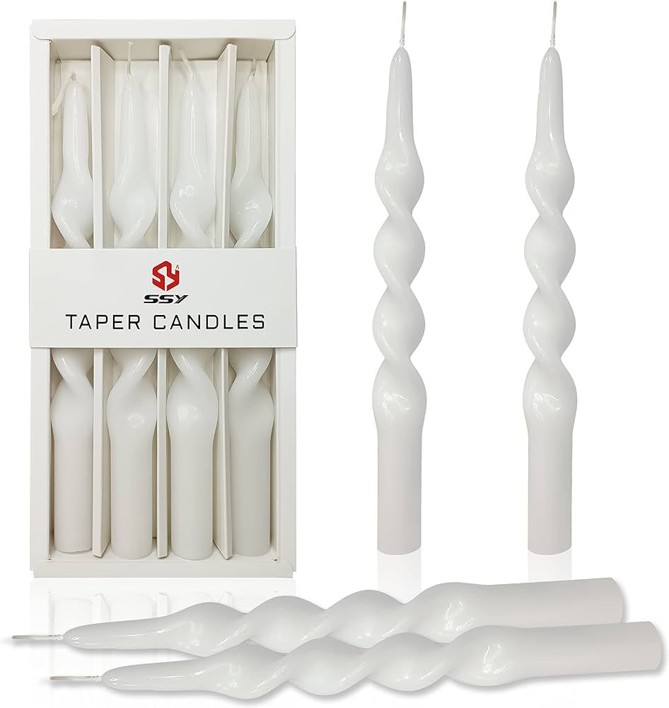 White Taper Candles Candlesticks 10Inch Unscented Handmade Set of 4 Twisted Candlesticks Twirl Ca... | Amazon (US)
