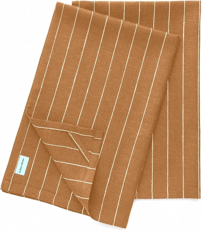 Solino Home Linen Kitchen Towels Set of 2 – Camel and White Fall 17 x 26 Inch – 100% Pure Lin... | Amazon (US)