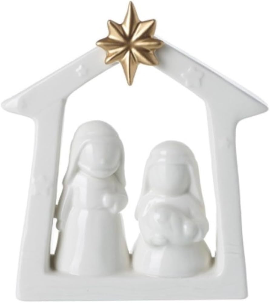 White Ceramic Nativity Scene Ornament with Gold Star, 10.7cm x 14cm | Amazon (UK)