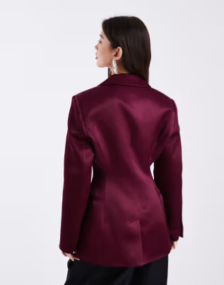 ASOS DESIGN cinch satin blazer in plum | ASOS (Global)
