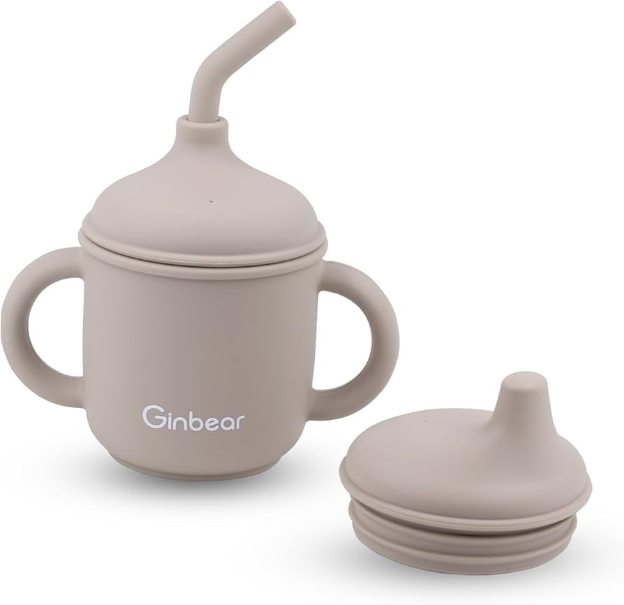 Ginbear 2-in-1 Sip-N-Straw Cup for Baby, Spill Proof Toddler Transition Sippy Cup with Straw, Sil... | Amazon (US)
