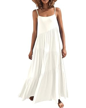 ANRABESS Women’s Summer Casual Loose Sleeveless Spaghetti Strap Asymmetric Tiered Beach Maxi Lo... | Amazon (US)