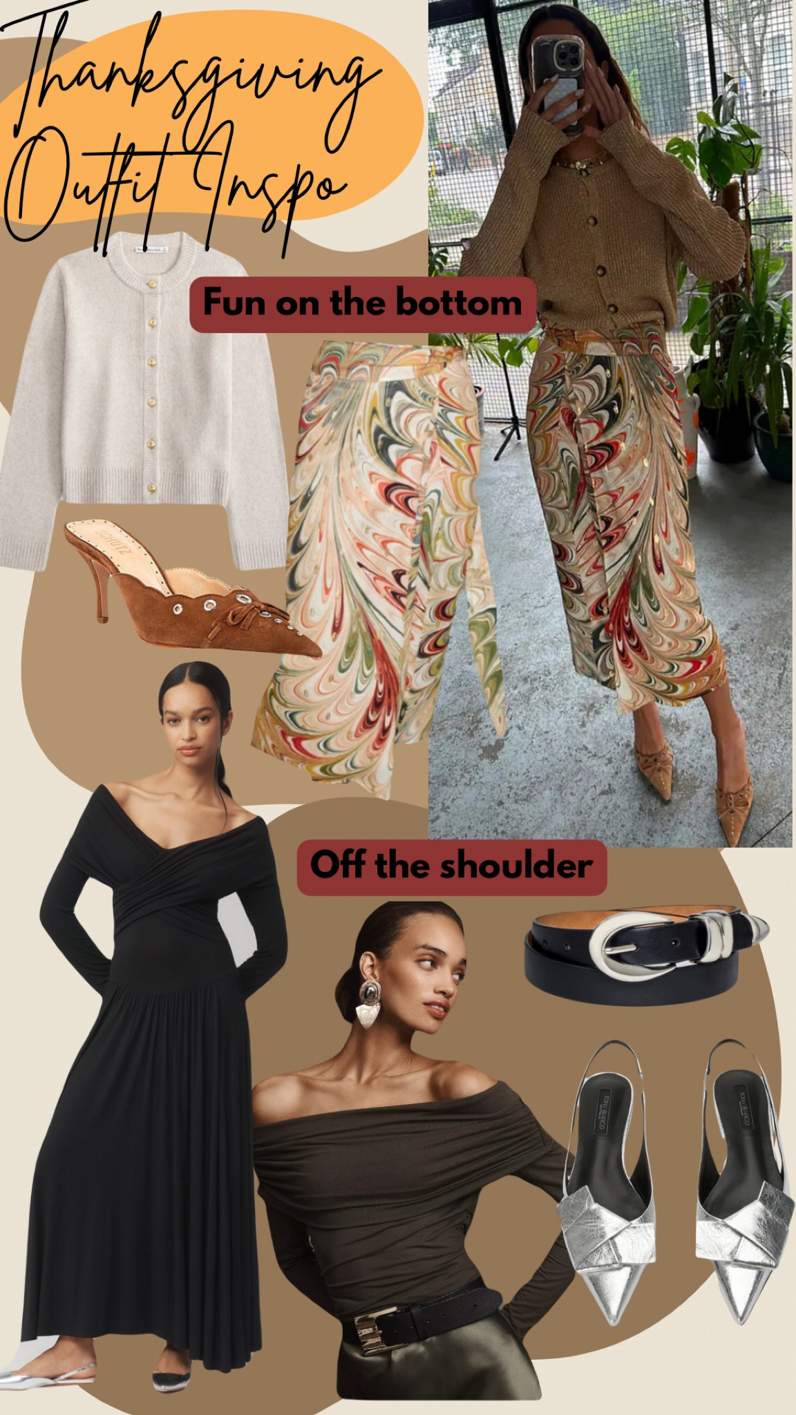 Thanksgiving outfit inspo! Fun on the bottom or the top - you pick! Printed wrap midi skirt or off the shoulder detail! Comfy and chic!

#LTKHoliday #LTKSaleAlert #LTKStyleTip
