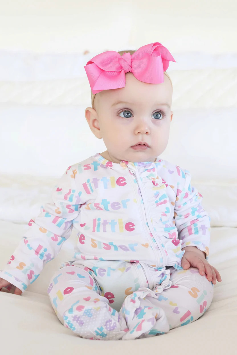 Little Sister Ruffle Zipper Footie | Caden Lane