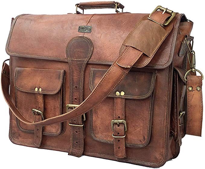 DHK 18 Inch Vintage Handmade Leather Messenger Bag Laptop Briefcase Computer Satchel bag For Men ... | Amazon (US)