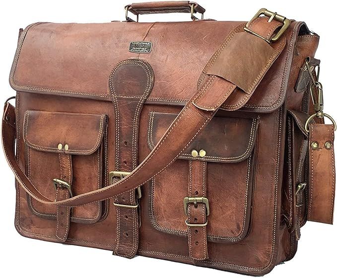DHK 18 Inch Vintage Handmade Leather Messenger Bag Laptop Briefcase Computer Satchel bag For Men ... | Amazon (US)
