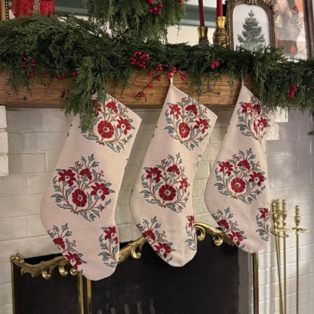 Floral Block Print Stocking | Antique Farm House