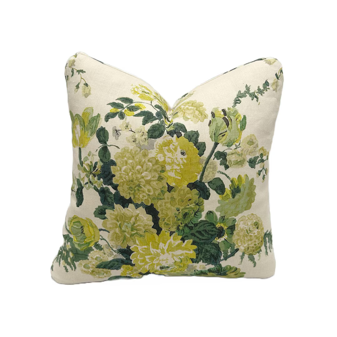 Clarence House - Dahlia Hand Block in Green - Handcrafted Designer Throw Pillow Cover | Etsy (US)