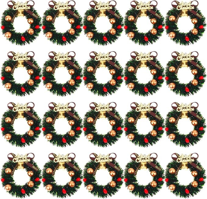 20 Pcs Mini Christmas Wreaths Dollhouse Miniature Christmas Tree Decoration Garland Wreath Mini C... | Amazon (US)
