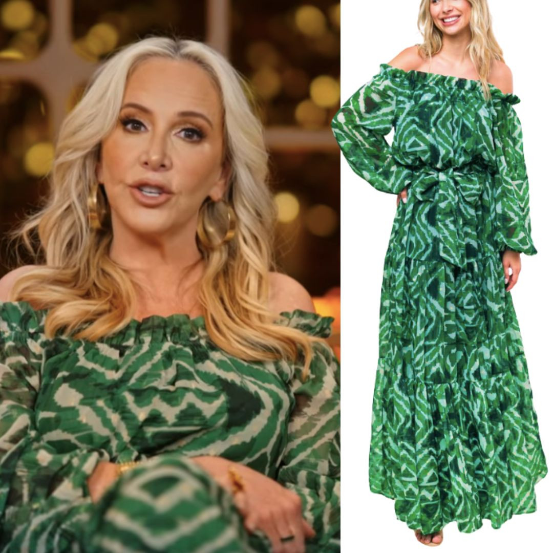 Shannon Beador’s Green Printed Maxi Dress in Confessionals on Season 1 Episode 1 of Love Hotel is by Flying Tomato