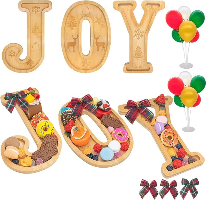 3PCS Bamboo Christmas Decorations Letters Charcuterie Board Box-(with 14 Balloons and Bow) Joy Ch... | Amazon (US)