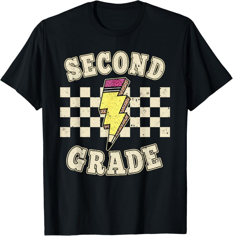 Second Grade Lighting Bolt Pencil Retro 2nd Grade Teacher T-Shirt | Amazon (US)