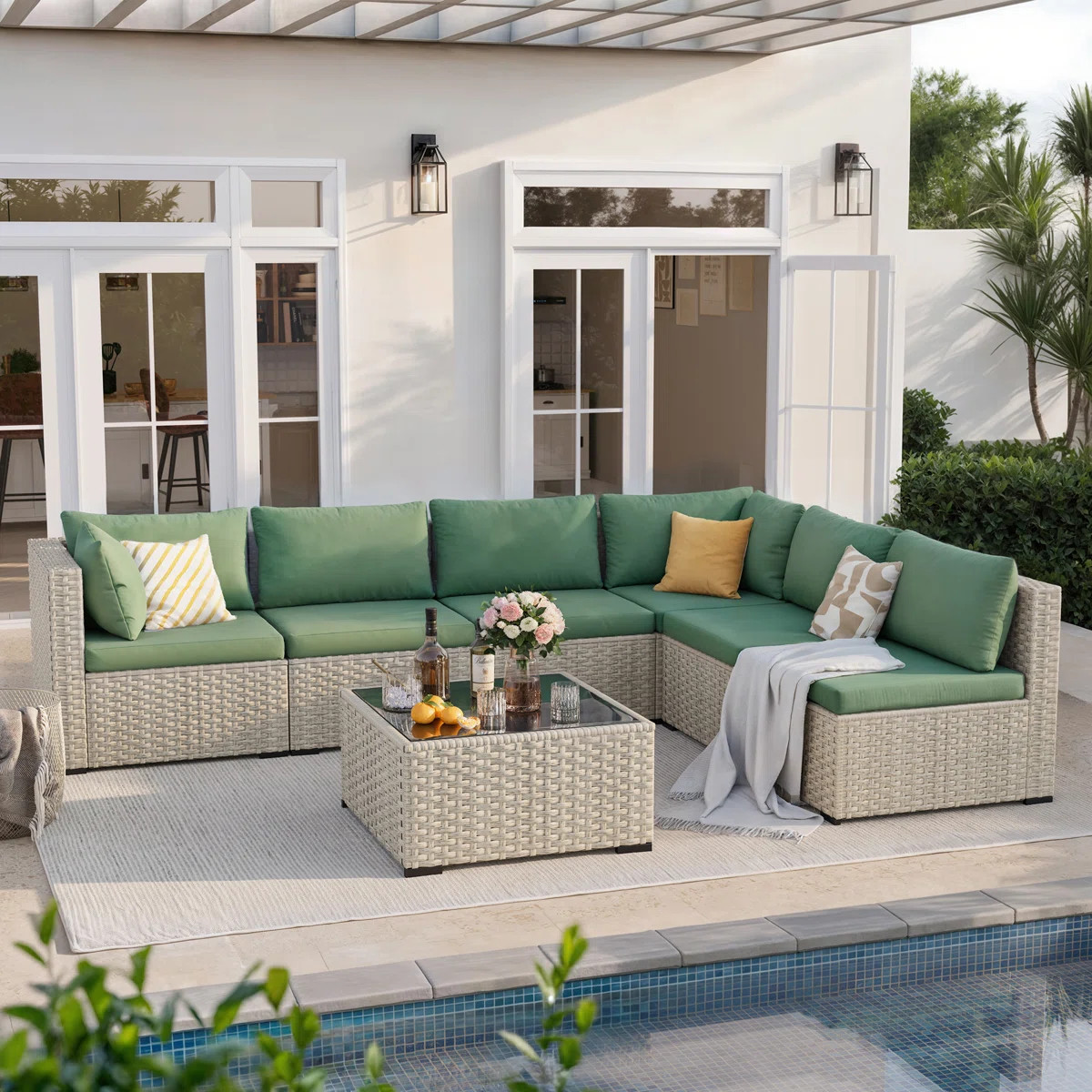 7-Piece Patio Conversation Set with Coffee Table and Cushions | Wayfair North America
