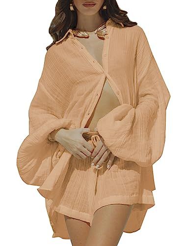 Linsery 2 Piece Summer Outfits Button Down Shirt Top and Shorts Casual Lounge Sets | Amazon (US)