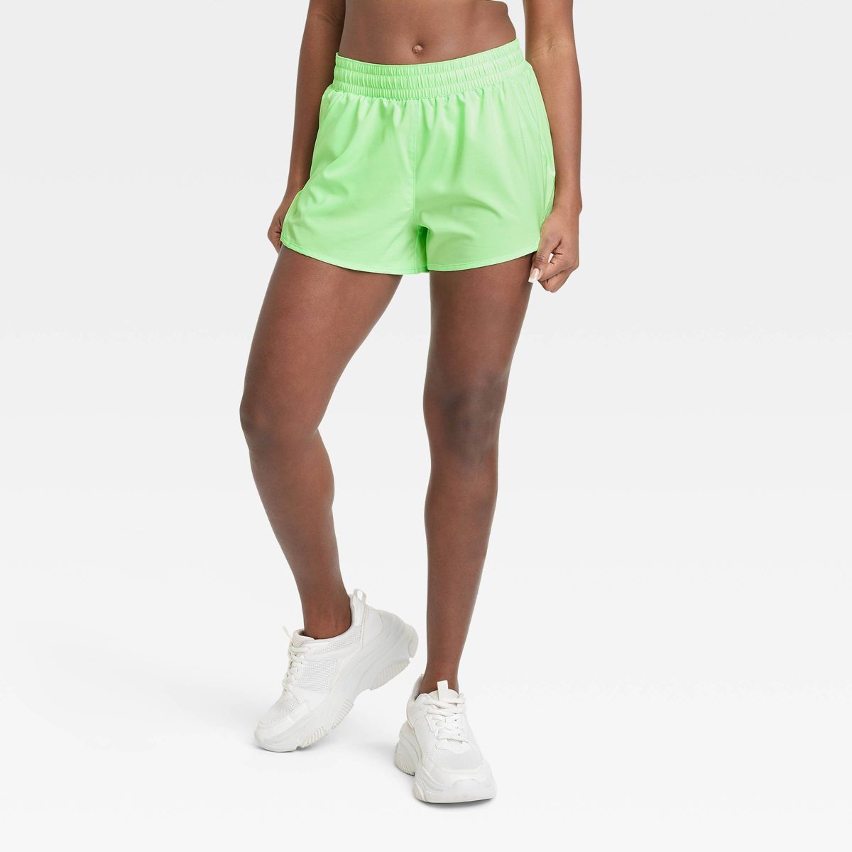 Women's Woven Mid-Rise Run Shorts 3" - All In Motion™ Light Green M | Target