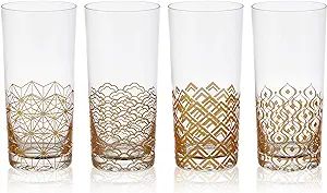 Mikasa Art Deco 16-Ounce Highball Glasses, 4 Count (Pack of 1), Gold | Amazon (US)