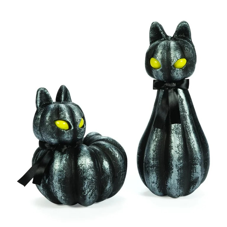 Pumpkin Black Cat Light-Up Halloween Decorations - Home Decor - 2 Pieces | Walmart (US)