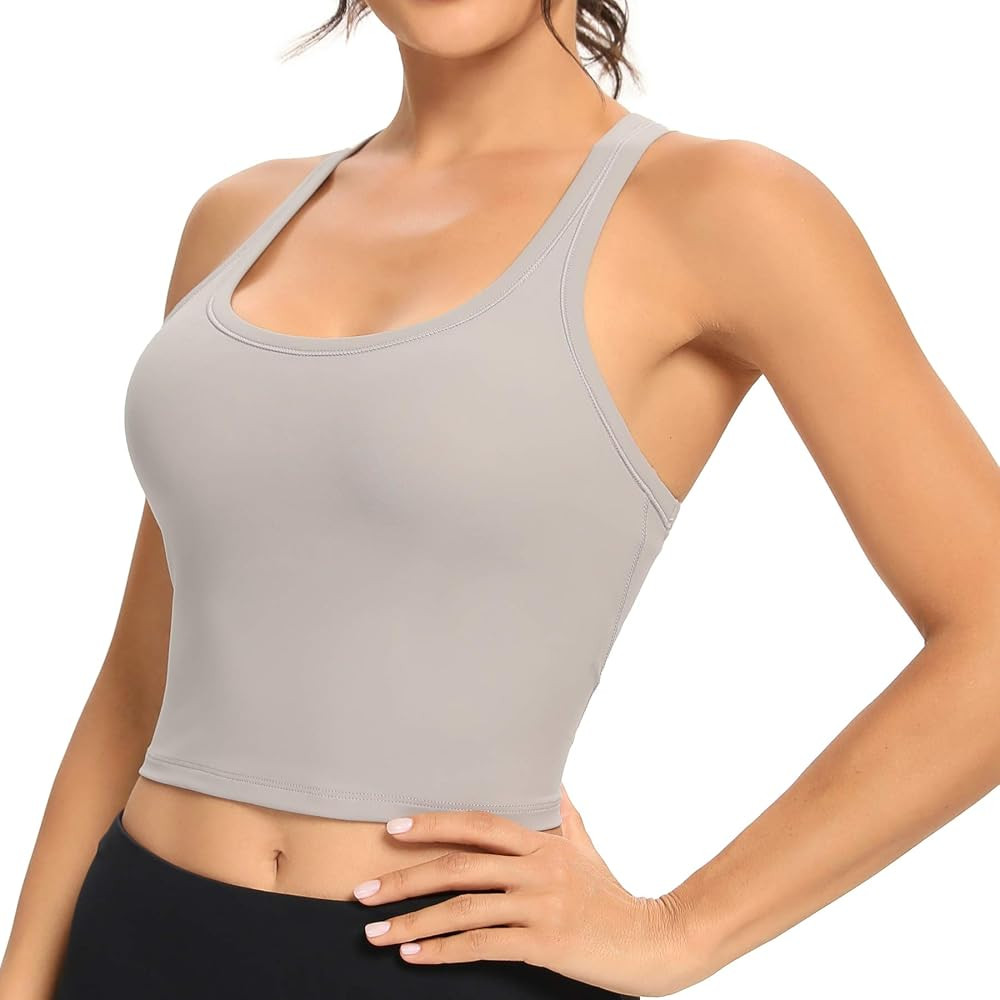 Lemedy Women Racerback Sports Bra Removable Padded Workout Yoga Crop Tank Top | Amazon (US)