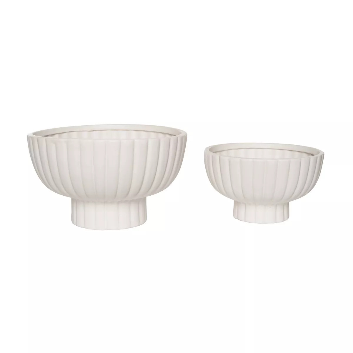 Transpac Dolomite 10 in. White Spring Fluted Pedestal Bowl Set of 2 | Target