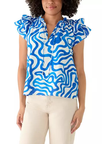 Women's Short Flutter Sleeve Split Neck Blouse | Belk