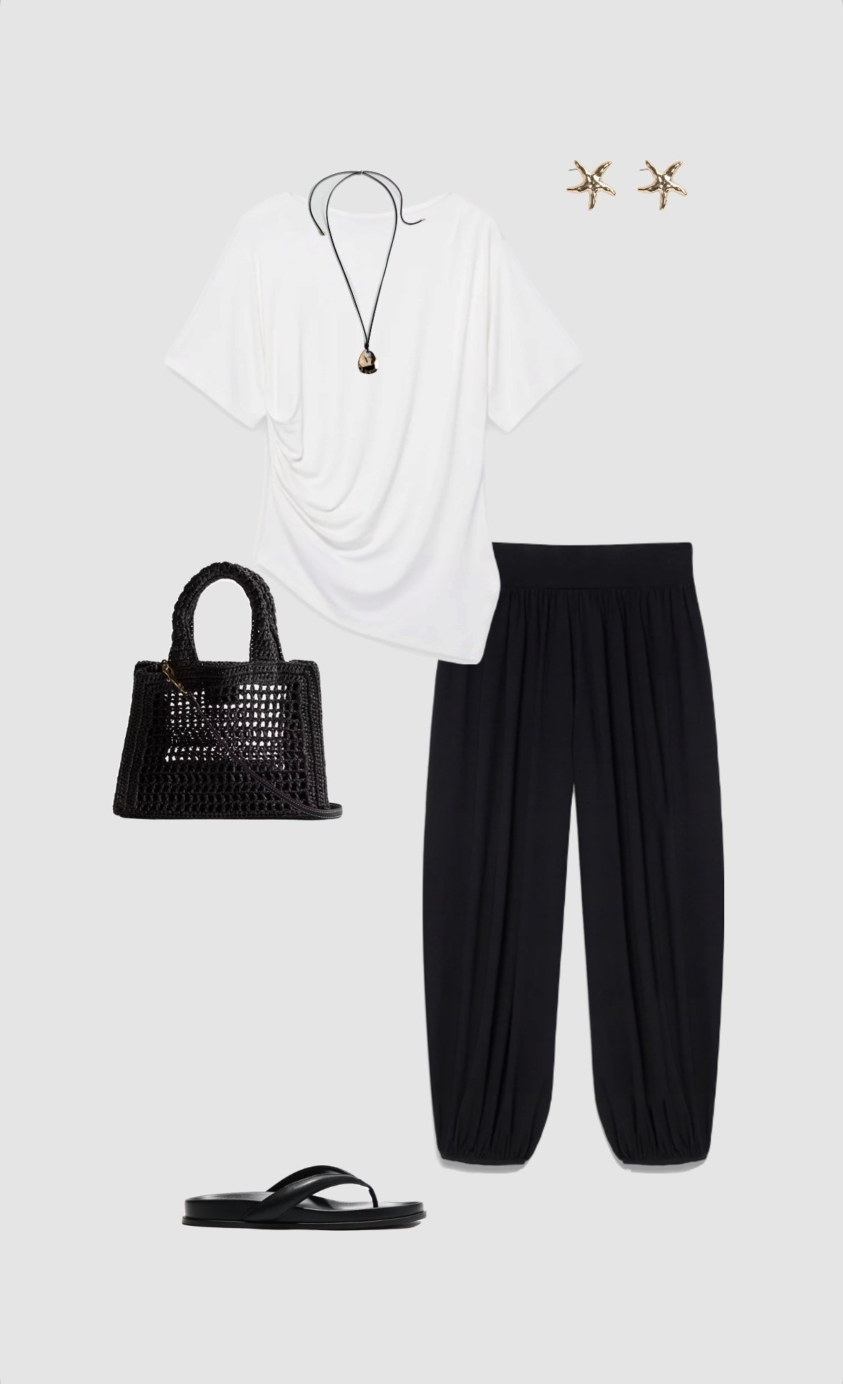 Spring - Summer Smart Casual Evening Outfit 🖤

• date night outfits holiday dinner outfit black straw bag balloon high waisted trousers flip flop sandals beach bag city break outfits womens vacation outfit uk 2026 trends white asymmetric t-shirt top •



#LTKdatenight #LTKsummer #LTKspring