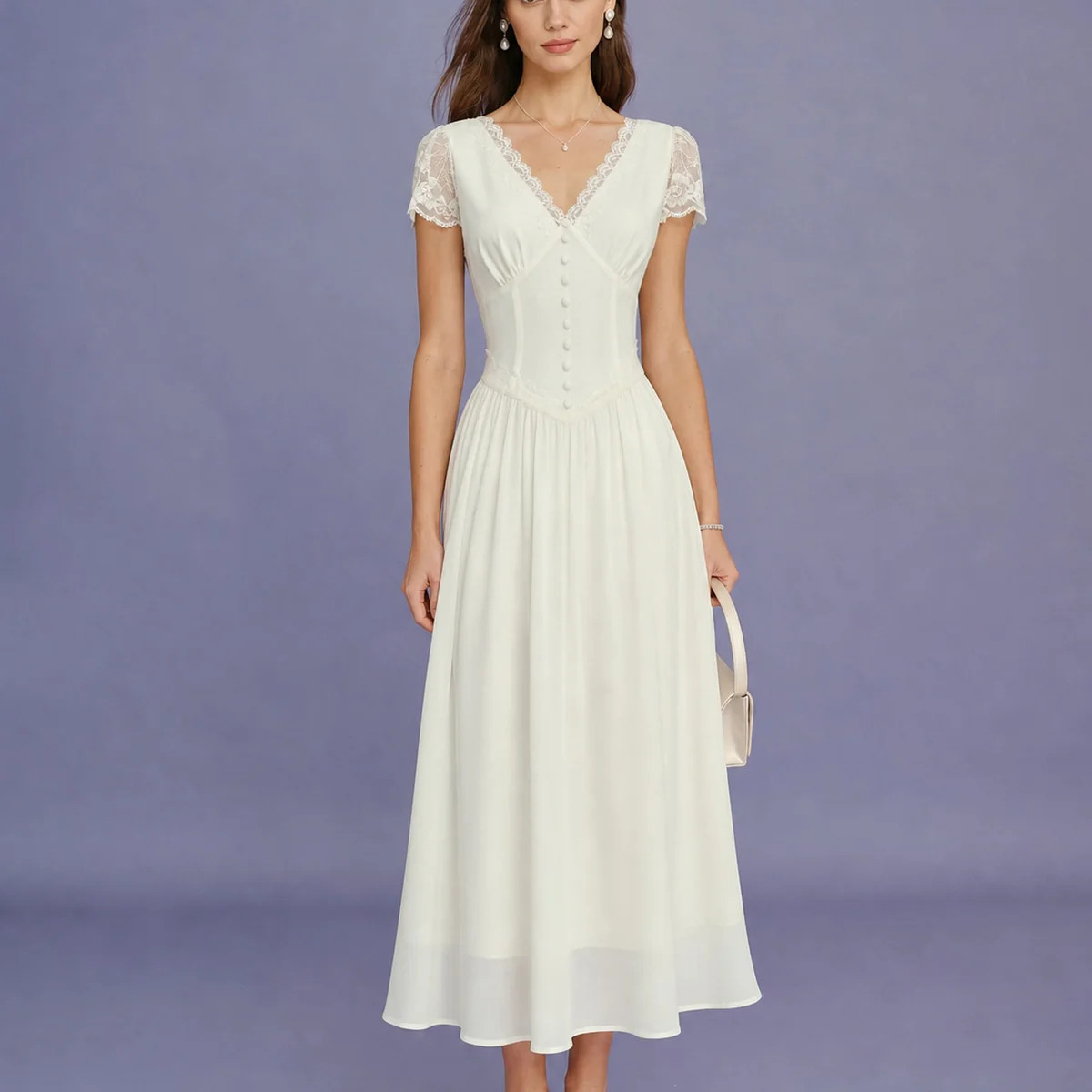 Apricot V Neck Lace Splicing Maxi Dress & Reviews - Apricot - Dresses | RIHOAS | rihoas.com