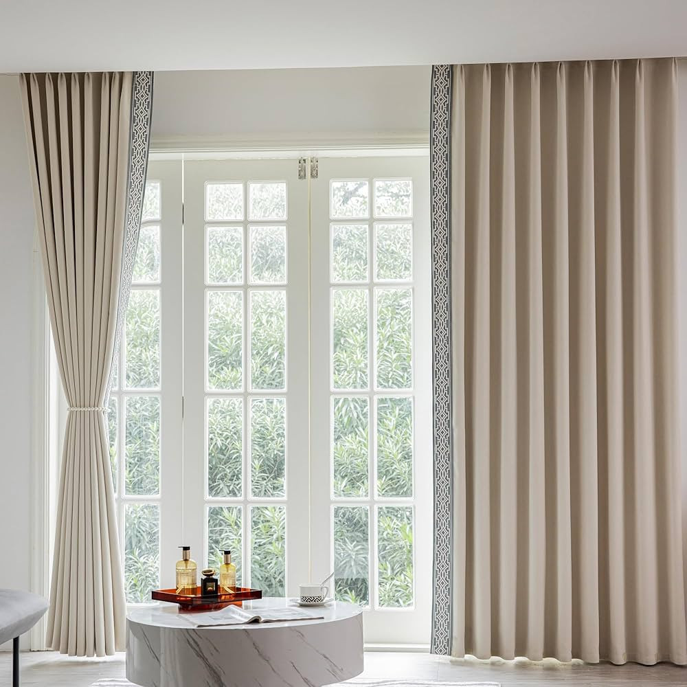 Cream Linen Curtain Panels with Embroidered Design, Pinch Pleat Cotton Curtains, Blackout Curtain... | Amazon (US)