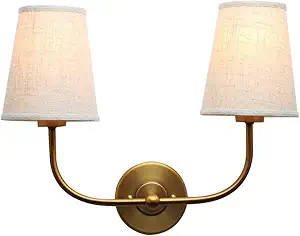 Permo Vintage Double Sconce Antique 2-Lights with Flared Funnel Linen Beige Fabric Shade | Amazon (US)