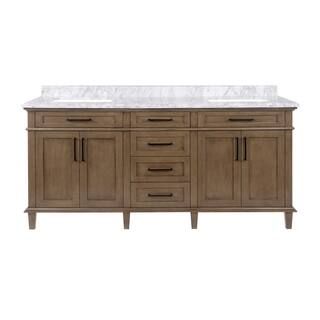 Sonoma 72 in. W x 22 in. D Bath Vanity in Almond Latte with Carrara Marble Vanity Top in White wi... | The Home Depot