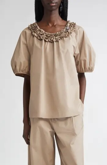 Oriana Ruffle Neck Cotton Top | Nordstrom
