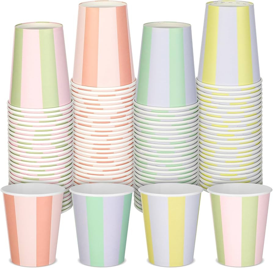 Pastel 100 Pcs Striped Paper Cups 9 oz Cute Disposable Cups Ideal for Hot or Cold Drinking Weddin... | Amazon (US)