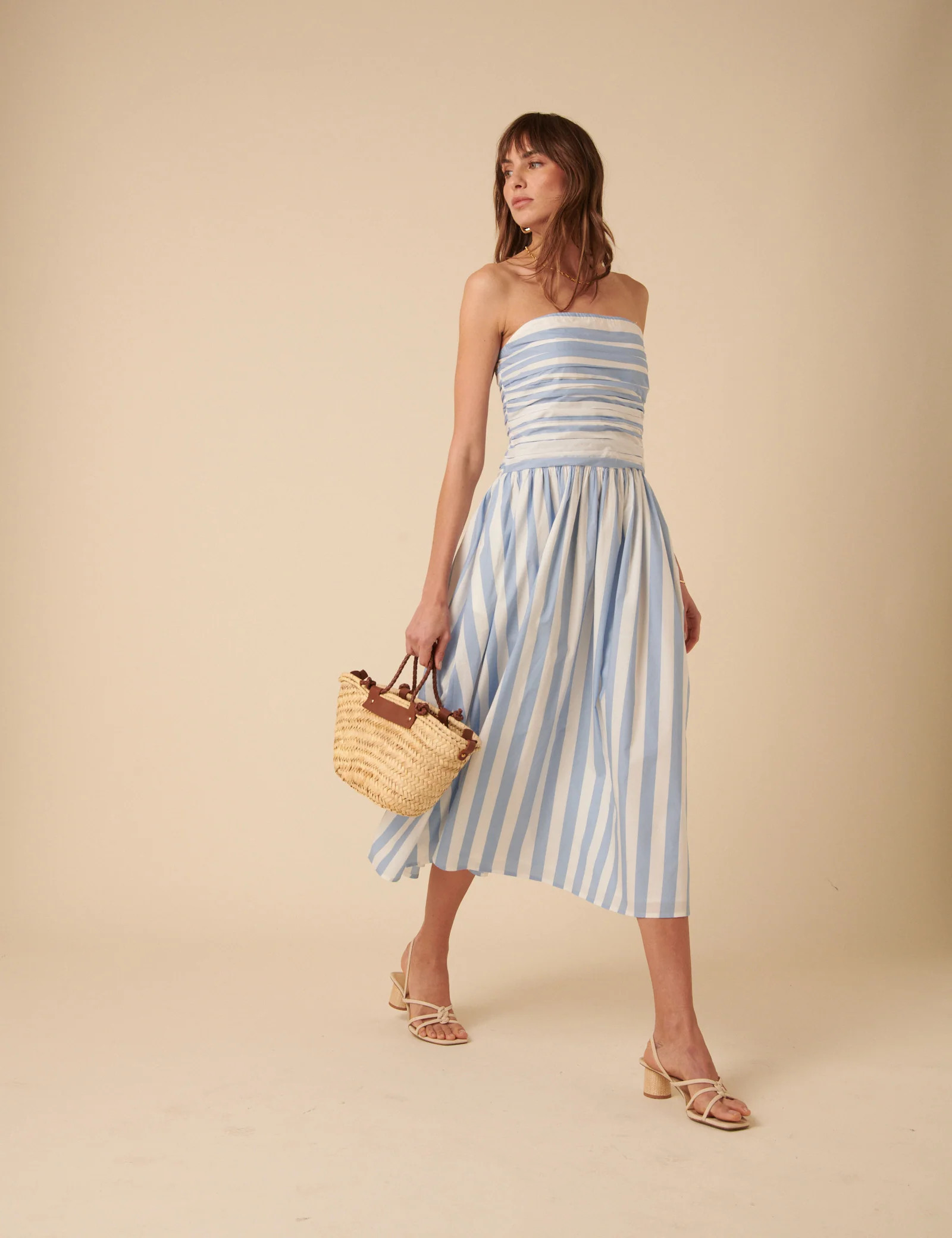 Blue And White Striped Bandeau Felicity Midi Dress | Nobody's Child